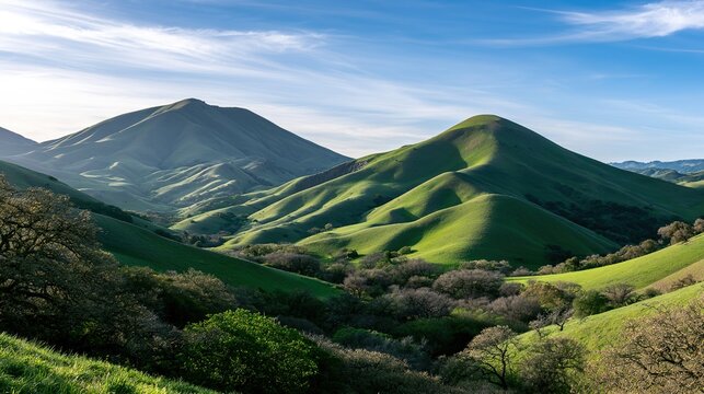 foothills. Rolling green hills under a clear blue sky, a peaceful natural landscape. travel magazines, destination branding, designed for travel destination branding, elevates destination branding.