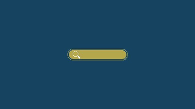 Minimalist search bar animation with magnifying glass on dark blue background, interface