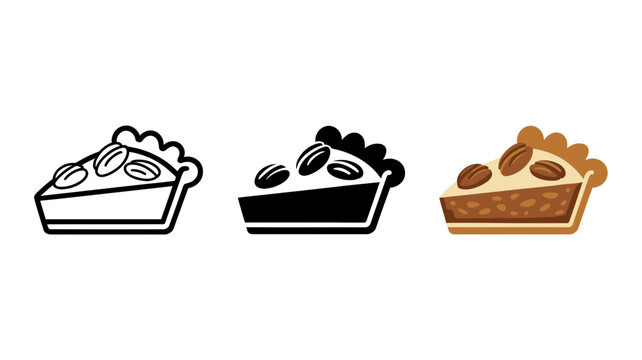 Pecan pie slice icons, autumn dessert vector set, brown nut tart illustrations Editable Vector