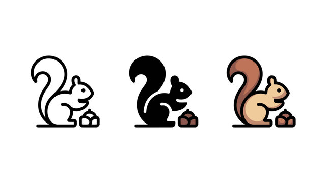 Minimalist squirrel icon set, cute forest animal vector, brown squirrel logo Editable Vector