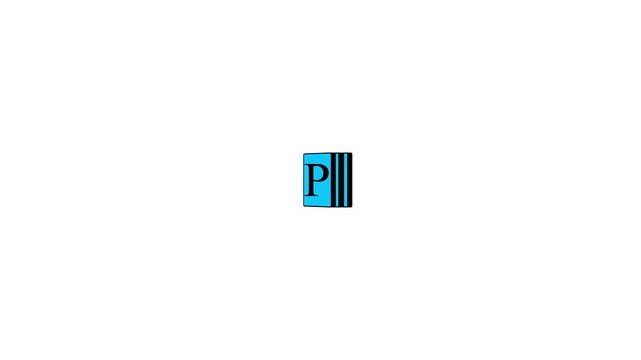 Minimalist blue letter p animation on white background, for corporate branding, and digital identity