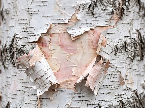 White birch bark texture, peeling layers, organic background, wood surface, nature wood grain, abstract natural pattern