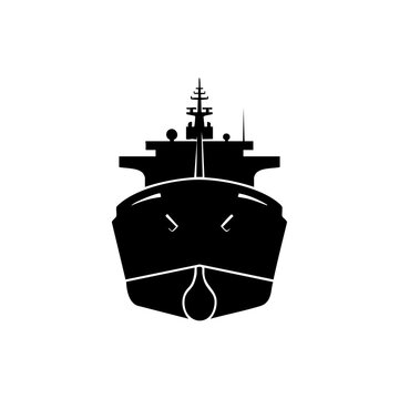 Front view of a cargo ship silhouette simple vector illustration for maritime transport and logistic