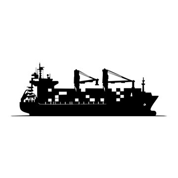 Cargo ship silhouette industrial container vessel for logistics and shipping isolated on white backg