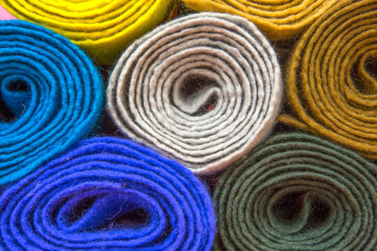 Close-up of women's wool scarves folded