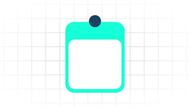 Minimalist teal outlined blank card icon with a pin dot on grid paper background representing an empty note template or sticky reminder card design