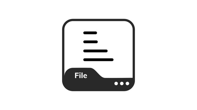 Black outline file icon with horizontal text lines and a file label with three dots representing a document preview card or content summary shown