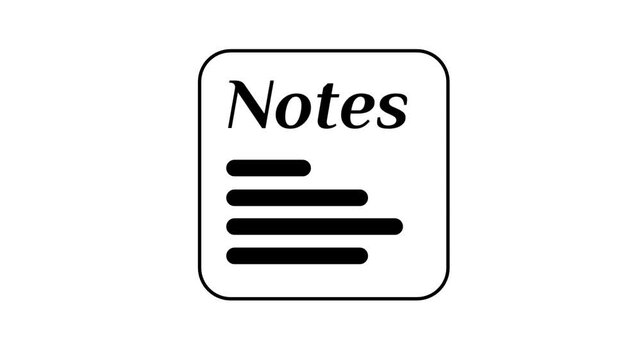 Icon of a notes card labeled notes with horizontal text lines representing a memo checklist reminder or written note document format design overall