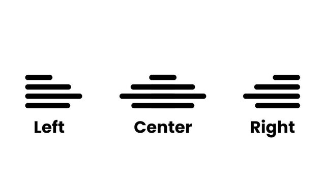 Text alignment icon set showing left center and right labeled text blocks representing paragraph alignment formatting options in a text editor tool