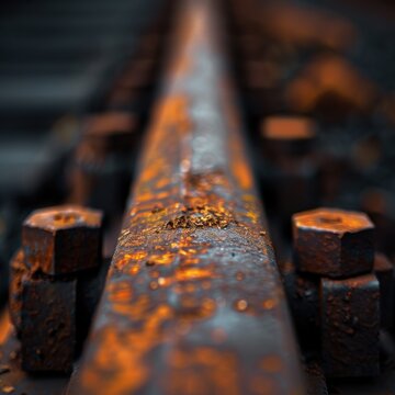 Macro shot showing rust steel texture and dust particles