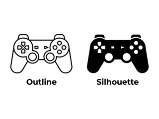 Video Game Controller Icon: A set of two video game controllers, one rendered as a clean outline and the other as a solid silhouette, representing modern gaming and digital entertainment. © Nirob