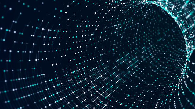 Sci-fi background. Digital wave with many particles. Big data visualization. Template for festive presentation. 3d