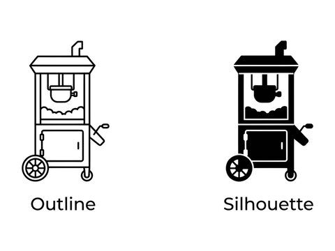 Popcorn Cart Outline and Silhouette