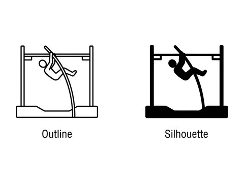Pole Vault Athlete: A graphic representation of a pole vault athlete in both an outline and silhouette style, capturing the dynamic action of clearing a bar.