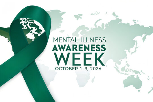 Mental illness awareness week october 1 to 9 2026 green ribbon map background