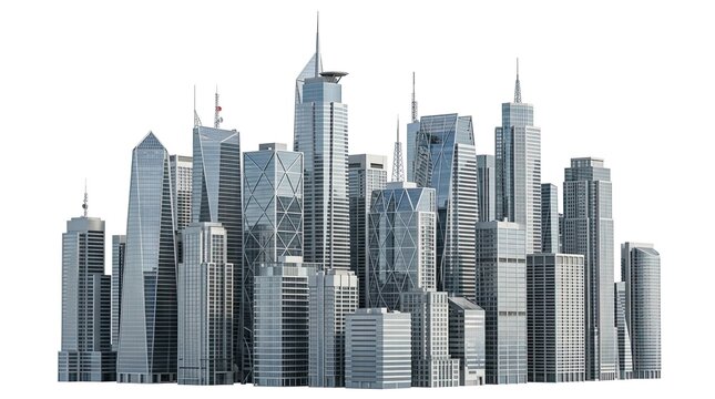 A detailed illustration of a modern city skyline showing urban construction and tall skyscrapers isolated on white background