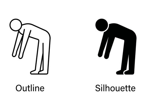 Bent Figure Outline and Silhouette: A simple and clear graphic representation showing two human figures in a bent-over posture, one as a clean outline and the other as a solid silhouette.