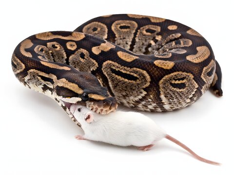 Close-up coiled reticulated python snake skin texture pattern on white background for design and fashion