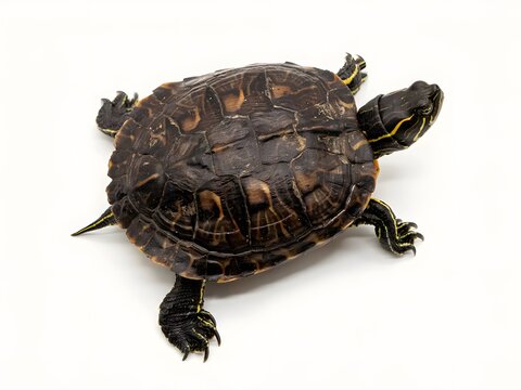 Red-eared slider turtle isolated on white background for nature and pet concepts