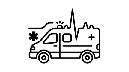 Obraz premium Ambulance icon with heartbeat line and star of life, isolated on transparent background