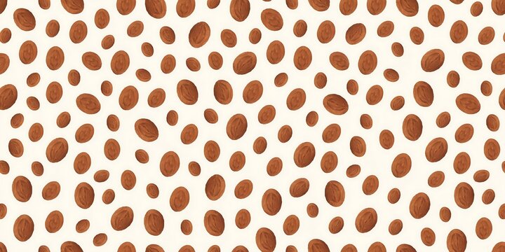 Seamless pattern of brown oval coffee bean shapes on a white background