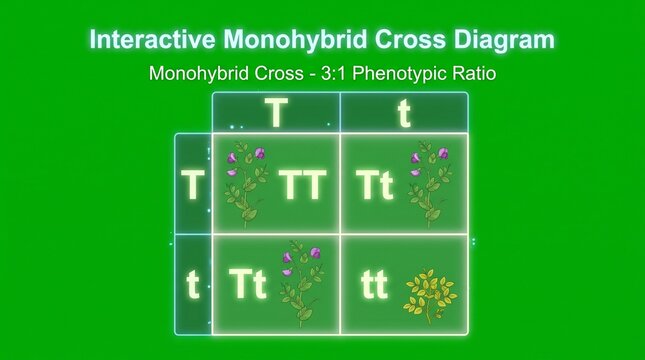 Punnett Square Diagram Illustrating Monohybrid Genetic Cross