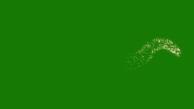 Luxury golden sparkle glitter line animation, magical wand pixie dust trail, glowing star particle explosion 4k, shiny fairy light motion background, smooth chroma key green screen. overlay