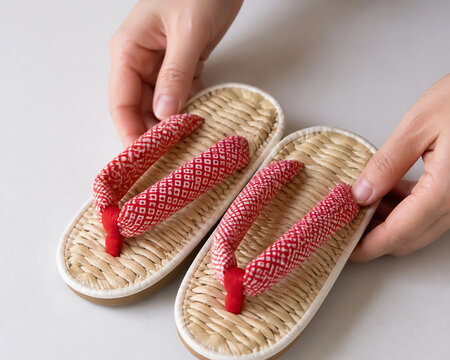 子ども用の草履を並べる手元
