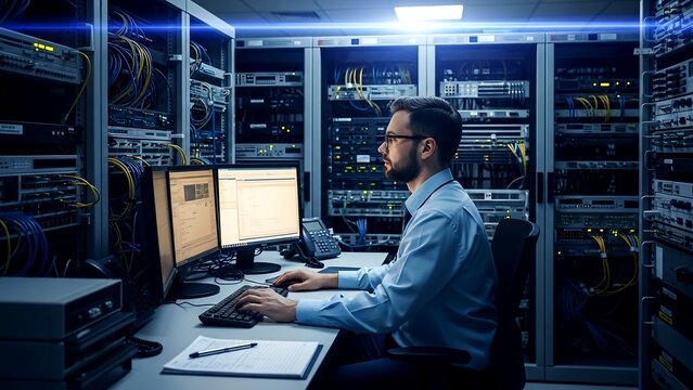 IT Professional Monitoring Secure Server Infrastructure in Modern Data Center