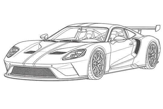 GT Sports Car Black and White Vector Line Art, GT sports car, grand touring car, sports car, performance car, luxury sports car, touring car, automotive line art, vector line art, black and white vect