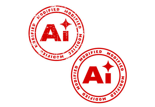 Red AI Modified Rubber Stamp Seal Icon Set