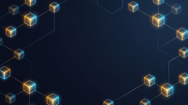 Abstract Fintech Blockchain Digital Banking Background Template with Glowing Network Lines and Copy Space