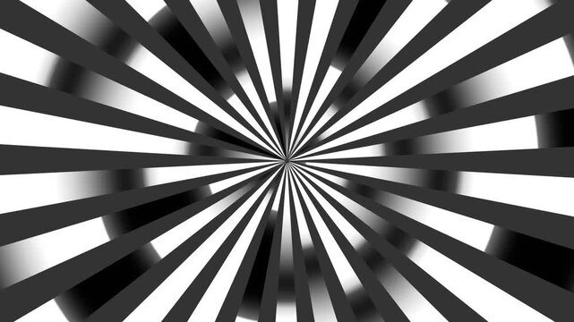 Abstract gray and white zoom burst geometric background, digital geometric explosion background with monochromatic rays, 4k seamless computer animation.