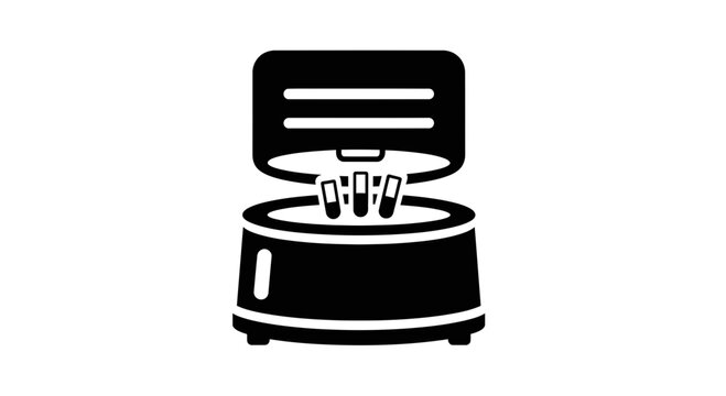Black and white icon of a popcorn maker with popcorn popping out