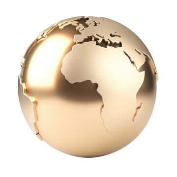 Golden globe map of earth continents isolated on white background p n g a i generated