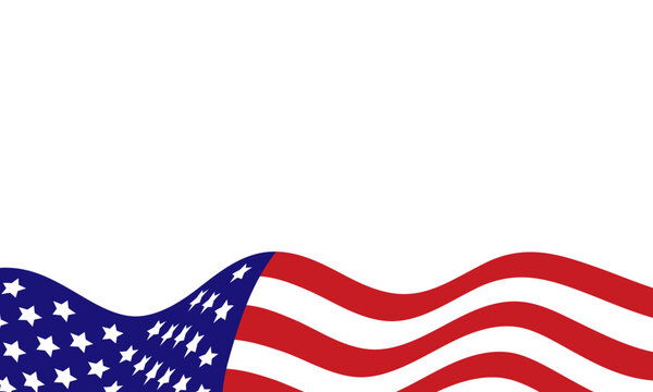 Waving American flag background isolated on white with copy space. Banner for 4th of July, Memorial Day, Veterans Day, and patriotic designs. Vector illustration