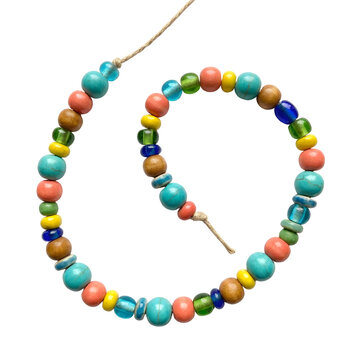 Colorful handmade glass and clay bead necklace on a simple string.