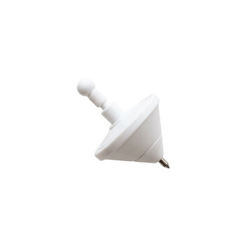 Single white plastic spinning top toy isolated on white background.