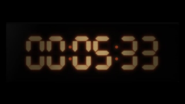 10 Second Digital Countdown Timer Animation Glowing Amber Orange LED Segment Display On Black Background Retro Vintage Style Clock Motion Graphic
