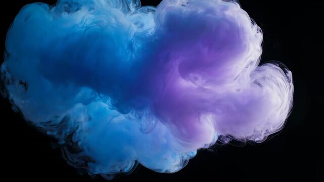 Vibrant swirling smoke plumes in blue and purple hues with subtle cinematic motion against a dark background