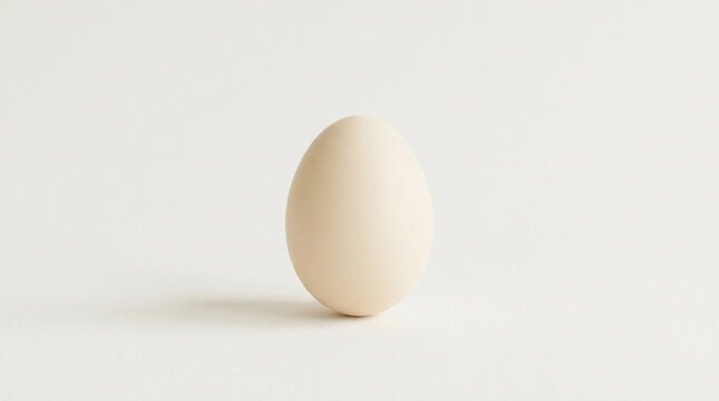 Single light-colored egg on a clean white background, symbolizing new beginnings, potential, and fragility, suitable for Easter or food concepts.