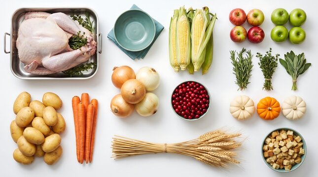 Assorted fresh ingredients for a traditional Thanksgiving dinner preparation Thanksgiving