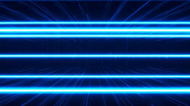 Abstract blue neon lines moving forward with light streaks in a dark futuristic tunnel conceptual background