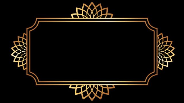 Elegant Golden Rectangular Frame Footage with Floral Mandala Ornament on Dark Background
