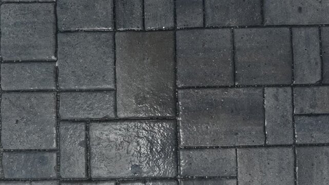 Wet Dark Stone Paving Tiles Surface Texture Loop Motion Graphic Background