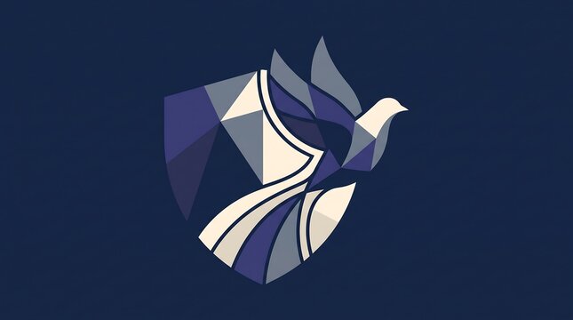 Abstract geometric logo design featuring a stylized dove bird inside a shield shape.