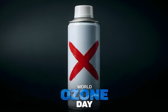 World ozone day conceptual aerosol can with prohibition sign environment pollution