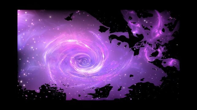 Purple cosmic spiral galaxy nebula background with nebula clouds on transparent background