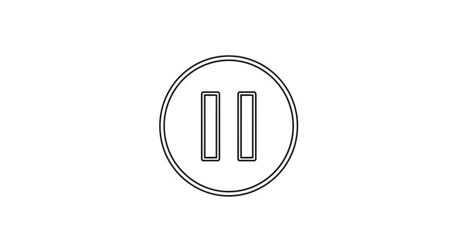 Simple line icon of a pause button inside a circle, black and white graphic symbol.