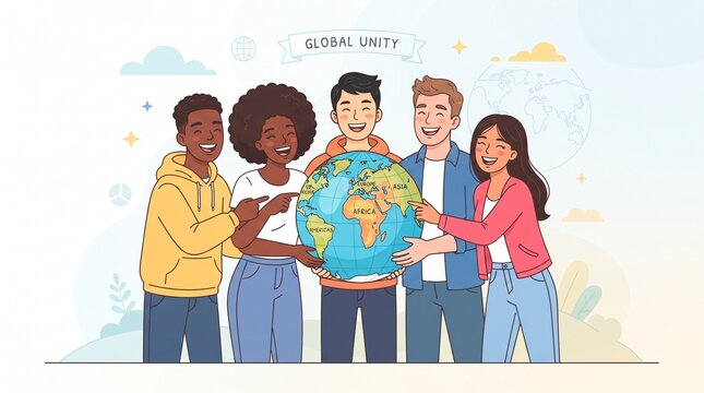 Multiracial youth holding world globe together for International Youth Day celebration